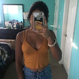 Yellow/orange strappy cross tank top